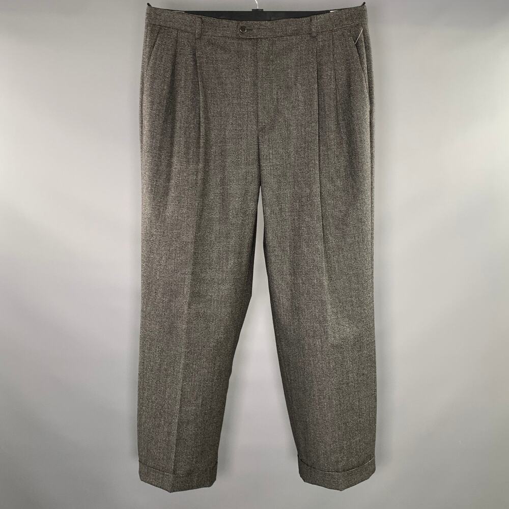 ZANELLA Size 38 Grey Black Houndstooth Wool Cashmere Pleated Dress Pants